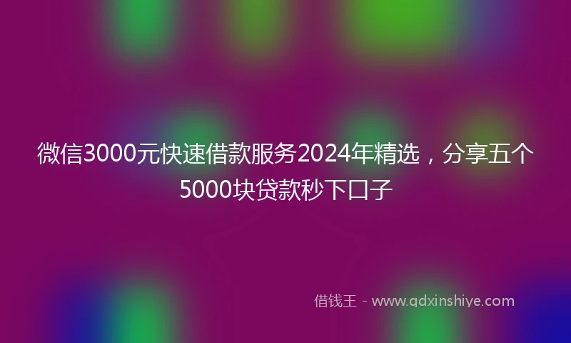 微信3000元快速借款服务2024年精选，分享五个5000块贷款秒下口子