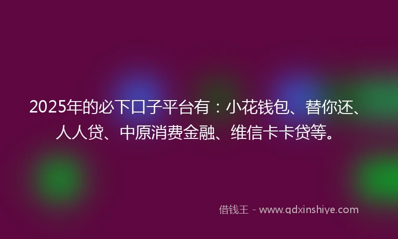2025年的必下口子平台有：小花钱包、替你还、人人贷、中原消费金融、维信卡卡贷等。