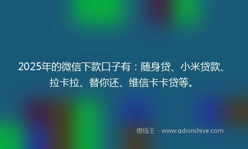 2025年的微信下款口子有：随身贷、小米贷款、拉卡拉、替你还、维信卡卡贷等。