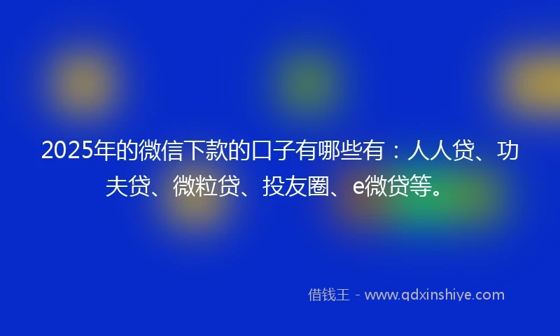 2025年的微信下款的口子有哪些有：人人贷、功夫贷、微粒贷、投友圈、e微贷等。