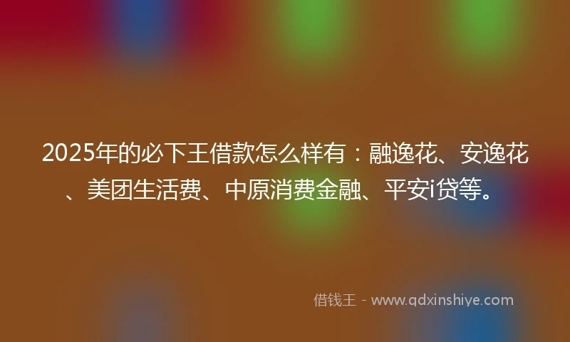 2025年的必下王借款怎么样有：融逸花、安逸花、美团生活费、中原消费金融、平安i贷等。