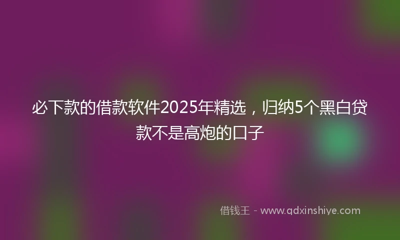 必下款的借款软件2025年精选，归纳5个黑白贷款不是高炮的口子
