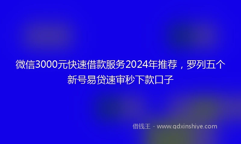 微信3000元快速借款服务2024年推荐,罗列五个新号易贷速审秒下款口子