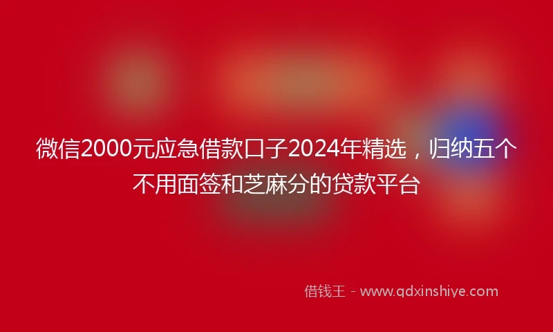 微信2000元应急借款口子2024年精选，归纳五个不用面签和芝麻分的贷款平台