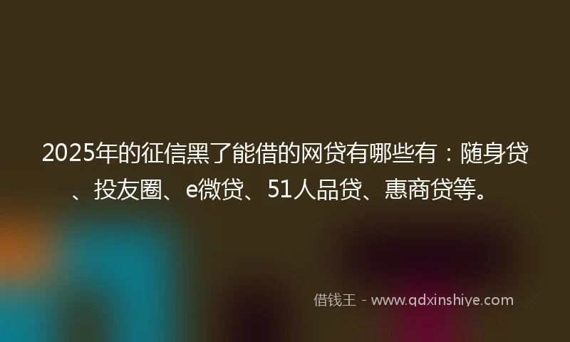 2025年的征信黑了能借的网贷有哪些有：随身贷、投友圈、e微贷、51人品贷、惠商贷等。