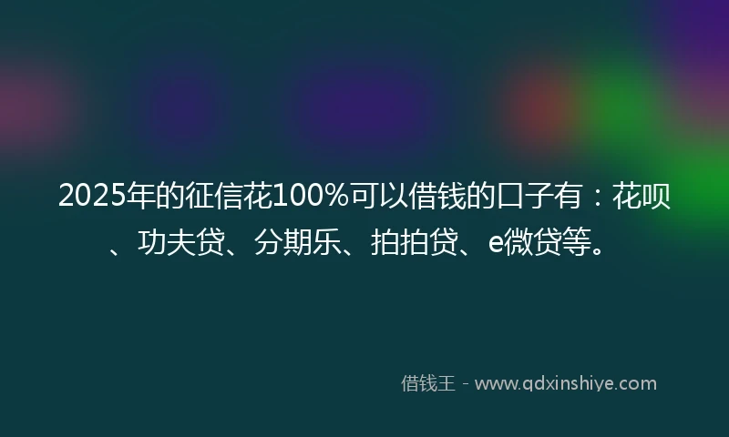 2025年的征信花100%可以借钱的口子有：花呗、功夫贷、分期乐、拍拍贷、e微贷等。