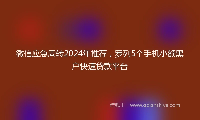 微信应急周转2024年推荐，罗列5个手机小额黑户快速贷款平台