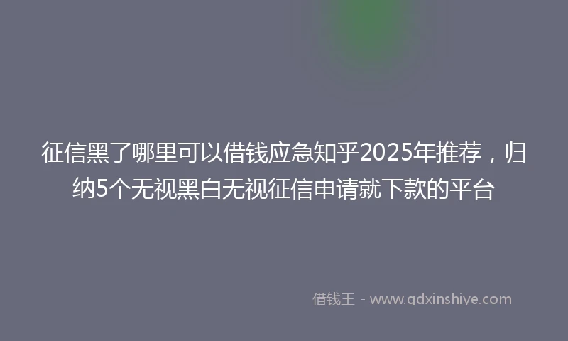 征信黑了哪里可以借钱应急知乎2025年推荐，归纳5个无视黑白无视征信申请就下款的平台