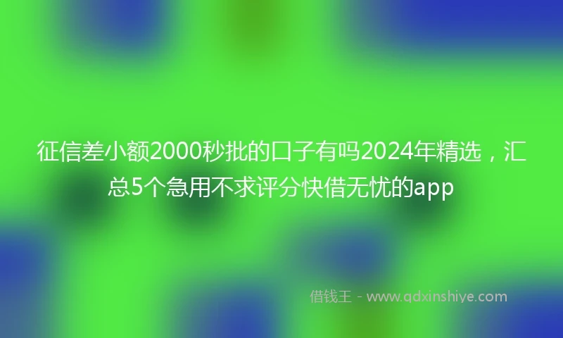 征信差小额2000秒批的口子有吗2024年精选，汇总5个急用不求评分快借无忧的app