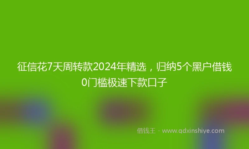 征信花7天周转款2024年精选，归纳5个黑户借钱0门槛极速下款口子