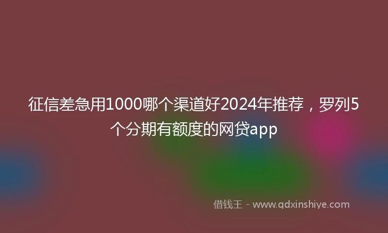 征信差急用1000哪个渠道好2024年推荐，罗列5个分期有额度的网贷app