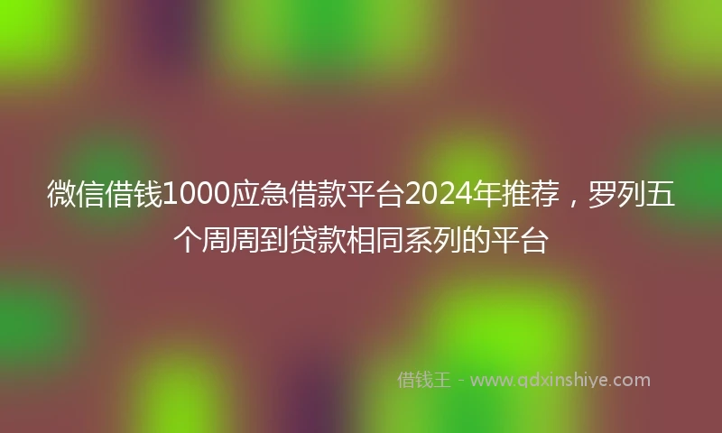 微信借钱1000应急借款平台2024年推荐，罗列五个周周到贷款相同系列的平台