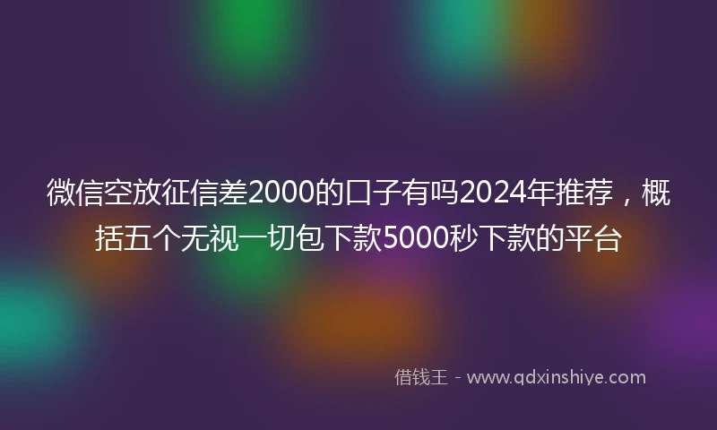 微信空放征信差2000的口子有吗2024年推荐,概括五个无视一切包下款5000秒下款的平台