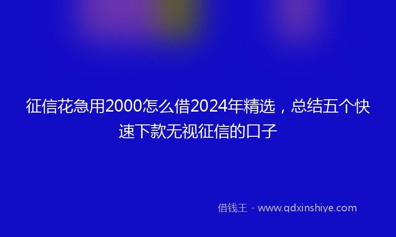 征信花急用2000怎么借2024年精选，总结五个快速下款无视征信的口子