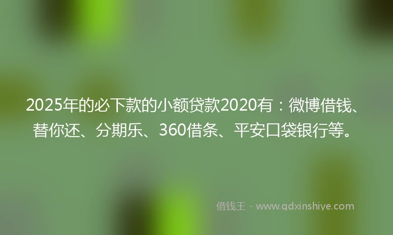 2025年的必下款的小额贷款2020有:微博借钱、替你还、分期乐、360借条、平安口袋银行等。