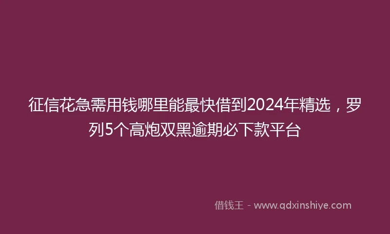 征信花急需用钱哪里能最快借到2024年精选，罗列5个高炮双黑逾期必下款平台
