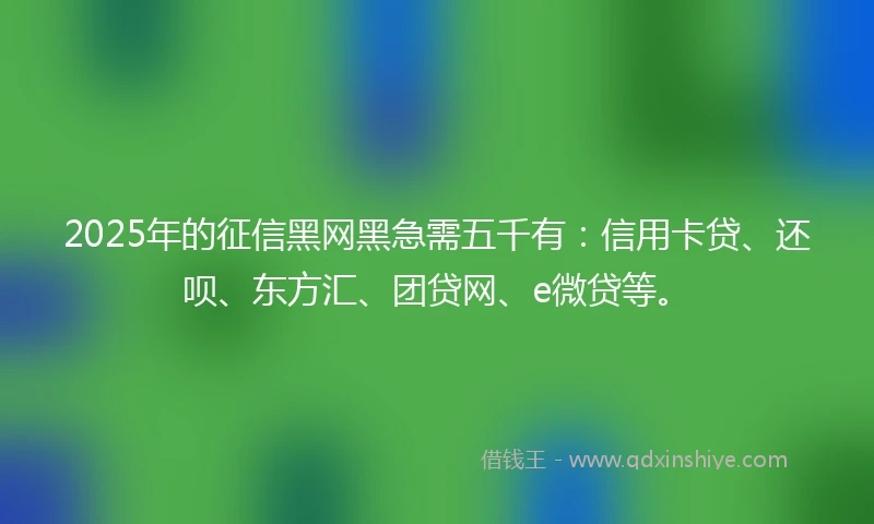 2025年的征信黑网黑急需五千有:信用卡贷、还呗、东方汇、团贷网、e微贷等。