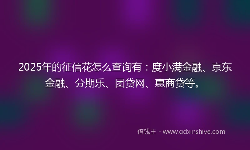 2025年的征信花怎么查询有：度小满金融、京东金融、分期乐、团贷网、惠商贷等。