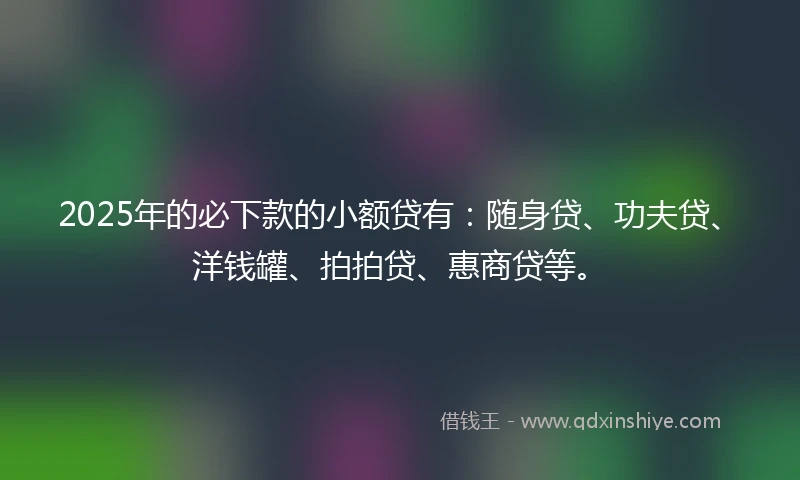 2025年的必下款的小额贷有:随身贷、功夫贷、洋钱罐、拍拍贷、惠商贷等。