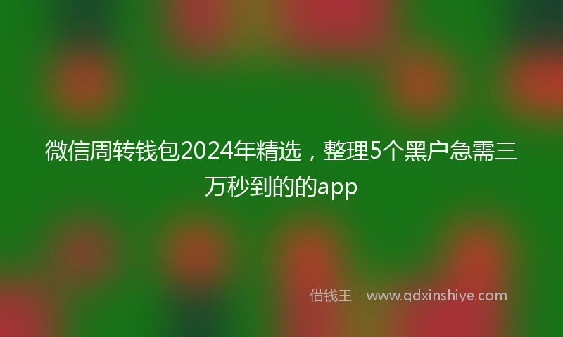 微信周转钱包2024年精选,整理5个黑户急需三万秒到的的app
