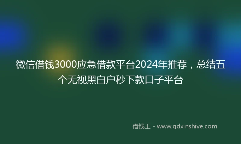 微信借钱3000应急借款平台2024年推荐，总结五个无视黑白户秒下款口子平台