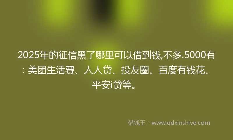 2025年的征信黑了哪里可以借到钱,不多.5000有:美团生活费、人人贷、投友圈、百度有钱花、平安i贷等。