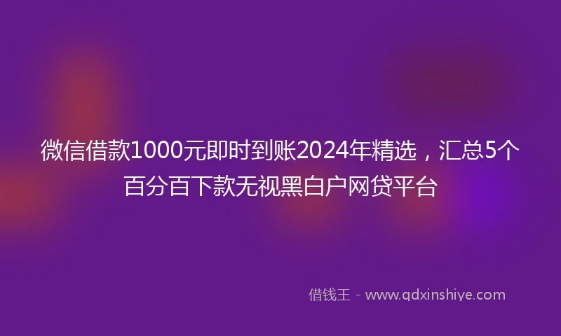 微信借款1000元即时到账2024年精选，汇总5个百分百下款无视黑白户网贷平台