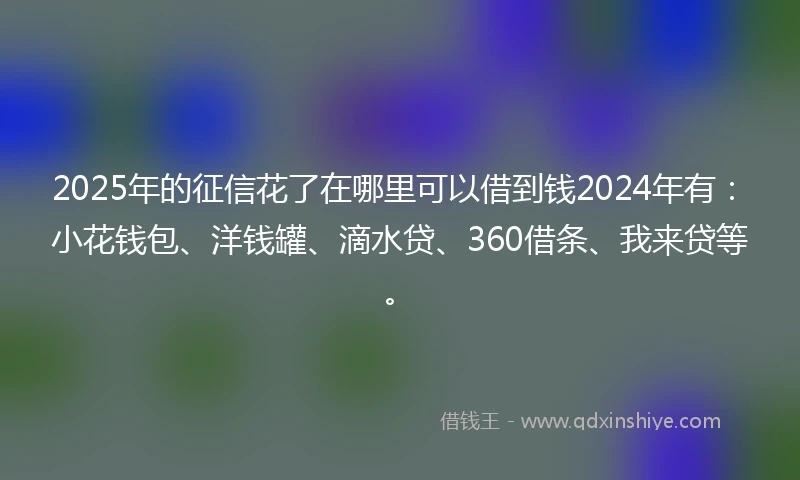 2025年的征信花了在哪里可以借到钱2024年有：小花钱包、洋钱罐、滴水贷、360借条、我来贷等。
