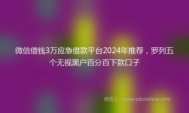 微信借钱3万应急借款平台2024年推荐,罗列五个无视黑户百分百下款口子