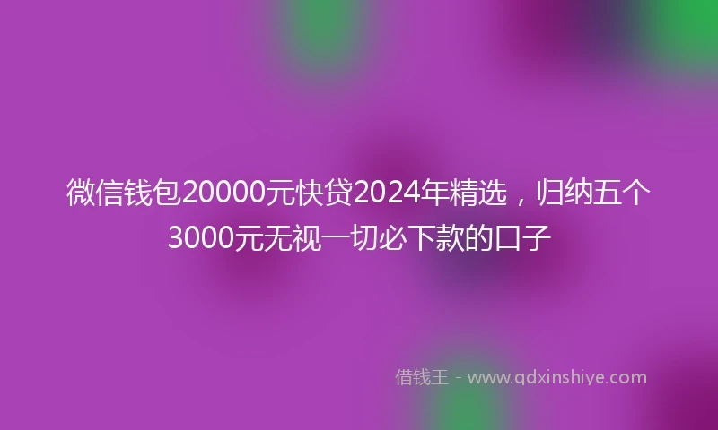 微信钱包20000元快贷2024年精选，归纳五个3000元无视一切必下款的口子