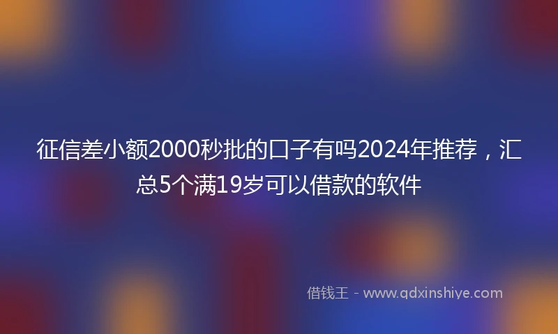 征信差小额2000秒批的口子有吗2024年推荐，汇总5个满19岁可以借款的软件