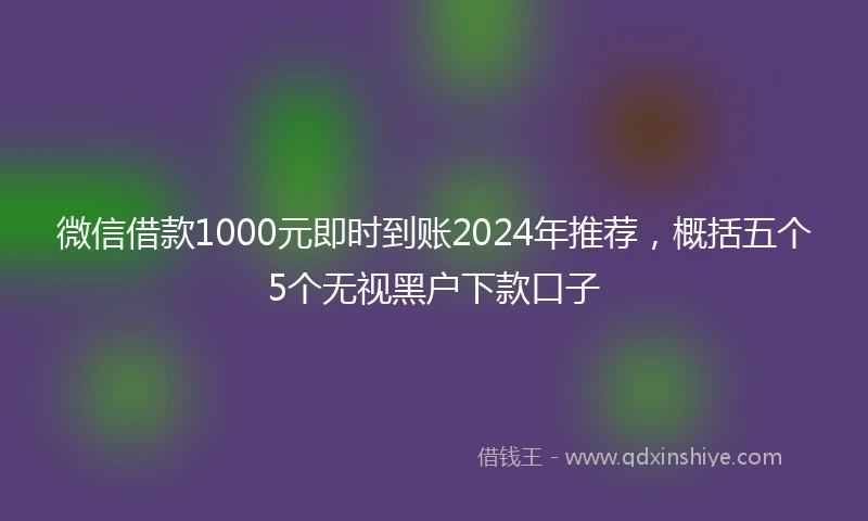 微信借款1000元即时到账2024年推荐，概括五个5个无视黑户下款口子