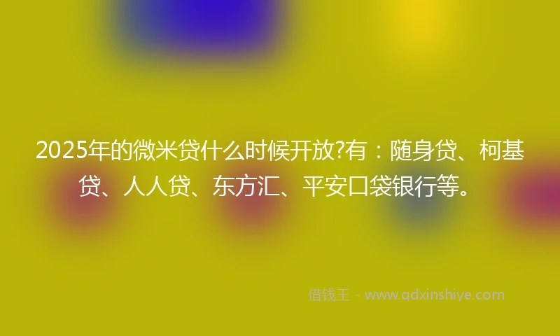 2025年的微米贷什么时候开放?有：随身贷、柯基贷、人人贷、东方汇、平安口袋银行等。