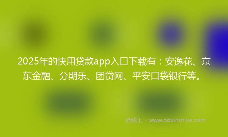 2025年的快用贷款app入口下载有：安逸花、京东金融、分期乐、团贷网、平安口袋银行等。
