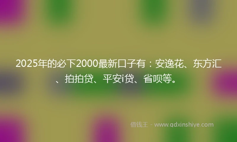 2025年的必下2000最新口子有：安逸花、东方汇、拍拍贷、平安i贷、省呗等。