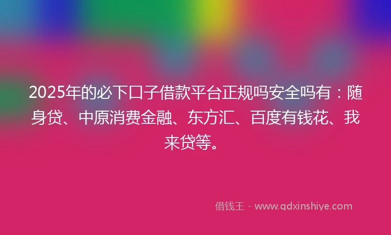 2025年的必下口子借款平台正规吗安全吗有：随身贷、中原消费金融、东方汇、百度有钱花、我来贷等。
