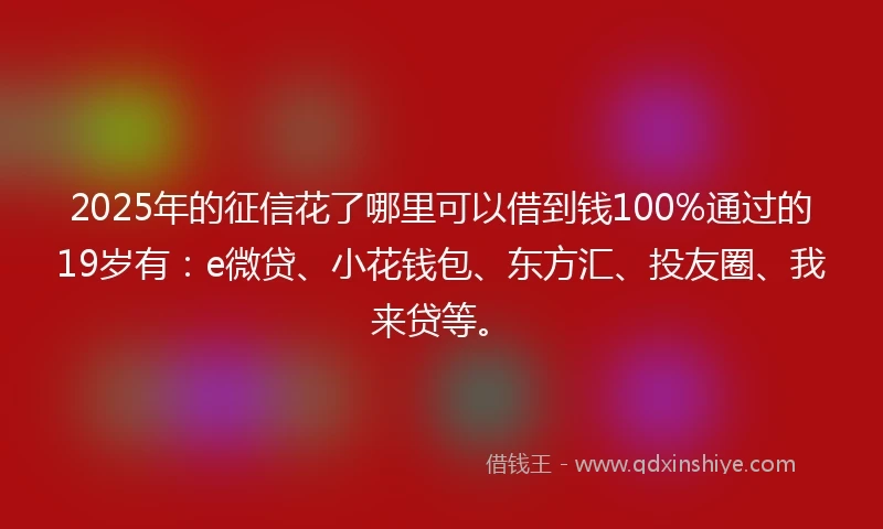 2025年的征信花了哪里可以借到钱100%通过的19岁有：e微贷、小花钱包、东方汇、投友圈、我来贷等。