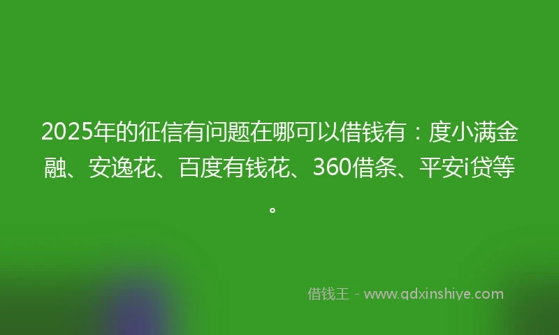 2025年的征信有问题在哪可以借钱有：度小满金融、安逸花、百度有钱花、360借条、平安i贷等。