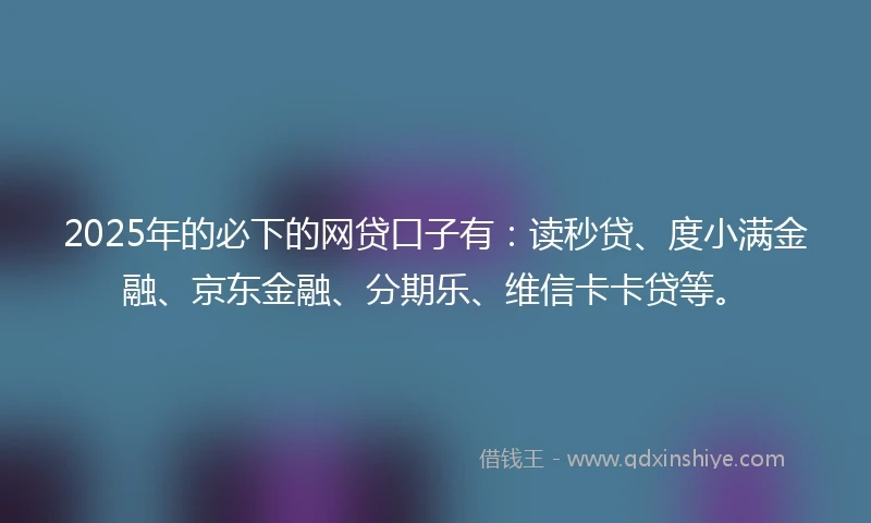 2025年的必下的网贷口子有：读秒贷、度小满金融、京东金融、分期乐、维信卡卡贷等。