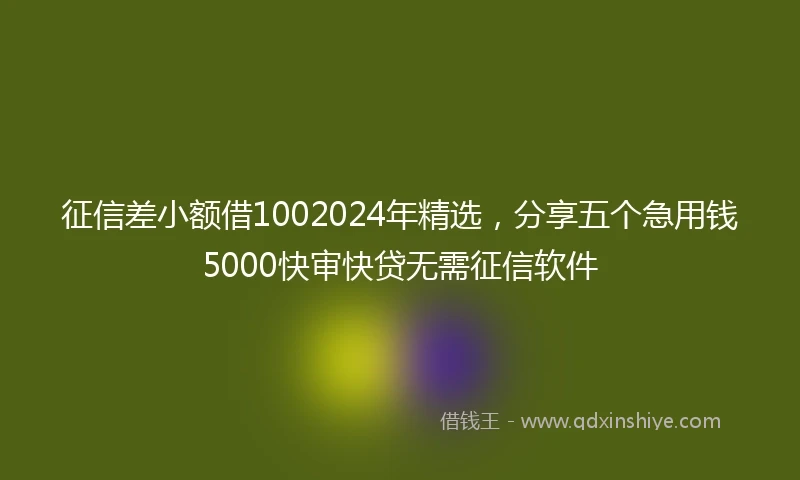 征信差小额借1002024年精选，分享五个急用钱5000快审快贷无需征信软件