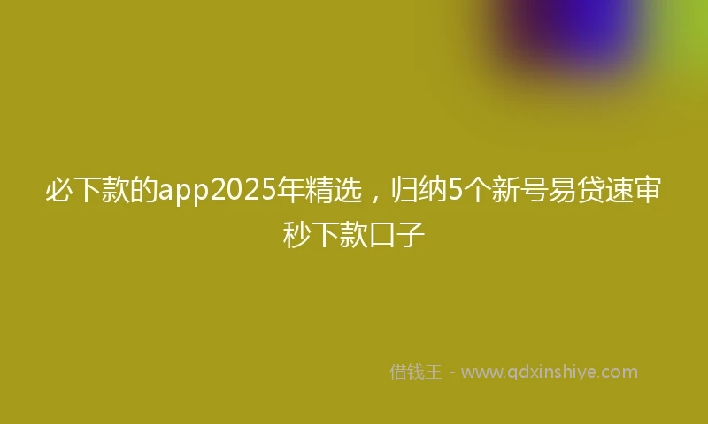 必下款的app2025年精选，归纳5个新号易贷速审秒下款口子