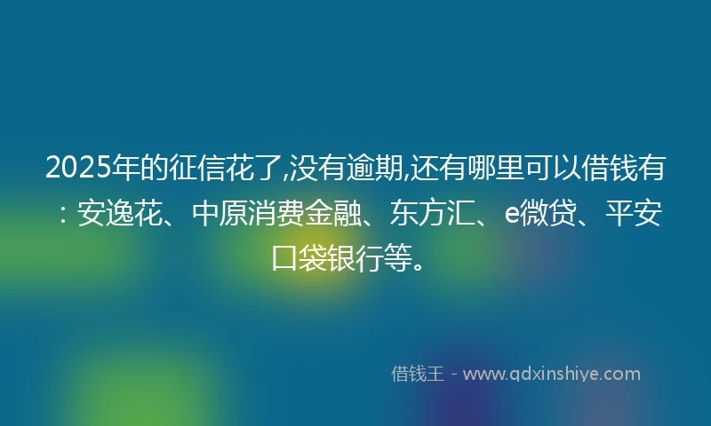 2025年的征信花了,没有逾期,还有哪里可以借钱有：安逸花、中原消费金融、东方汇、e微贷、平安口袋银行等。