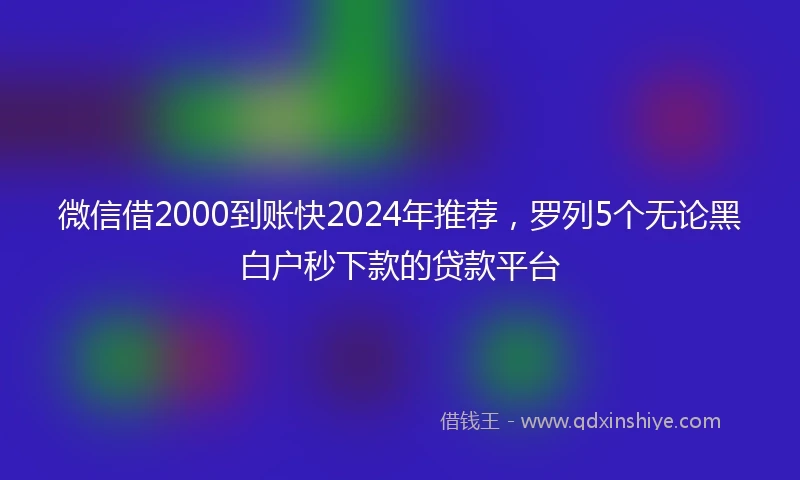 微信借2000到账快2024年推荐，罗列5个无论黑白户秒下款的贷款平台