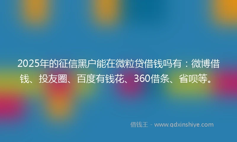 2025年的征信黑户能在微粒贷借钱吗有：微博借钱、投友圈、百度有钱花、360借条、省呗等。