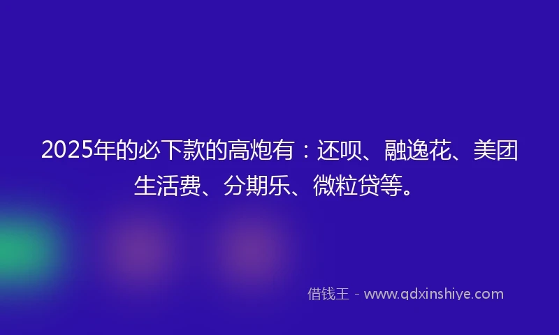 2025年的必下款的高炮有：还呗、融逸花、美团生活费、分期乐、微粒贷等。
