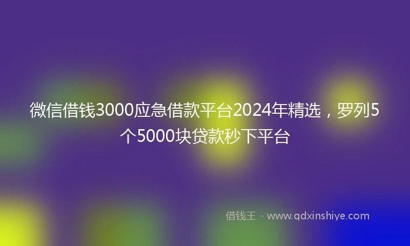 微信借钱3000应急借款平台2024年精选，罗列5个5000块贷款秒下平台