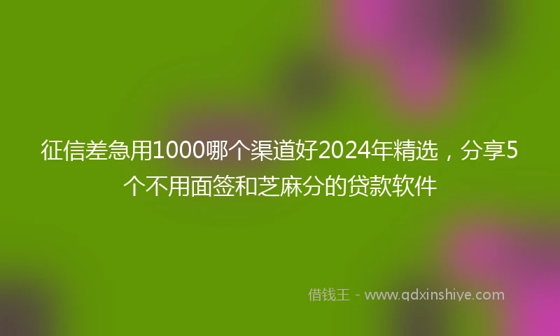 征信差急用1000哪个渠道好2024年精选，分享5个不用面签和芝麻分的贷款软件