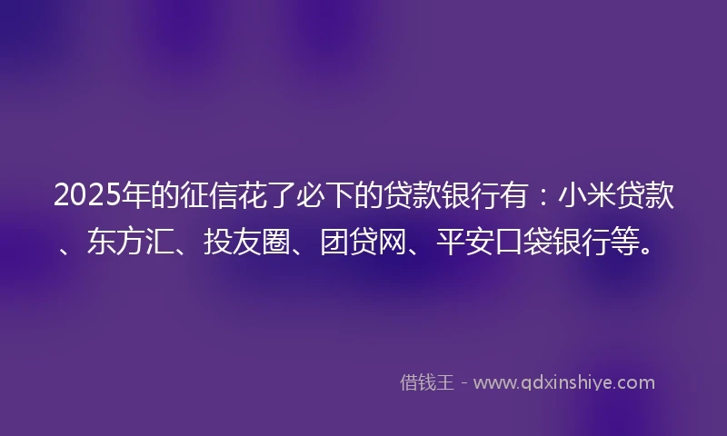 2025年的征信花了必下的贷款银行有：小米贷款、东方汇、投友圈、团贷网、平安口袋银行等。