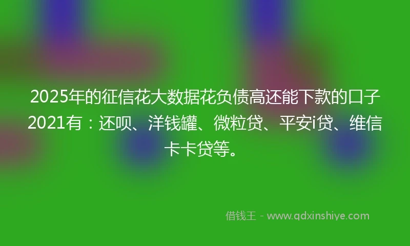 2025年的征信花大数据花负债高还能下款的口子2021有：还呗、洋钱罐、微粒贷、平安i贷、维信卡卡贷等。