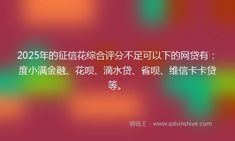 2025年的征信花综合评分不足可以下的网贷有：度小满金融、花呗、滴水贷、省呗、维信卡卡贷等。